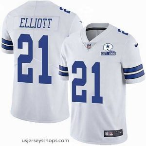 Stellar Nike Cowboys 21 Ezekiel Elliott White Stitched With Established In 1960 Patch NFL Vapor Untouchable Limited Jersey