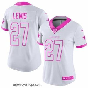 Breathtaking Nike Cowboys #27 Jourdan Lewis White Pink Womens Fashion NFL Limited Rush Jersey