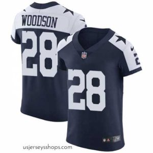 Glamorous Nike Cowboys #28 Darren Woodson Navy Blue Thanksgiving Mens Stitched NFL Vapor Untouchable Throwback Elite Jersey