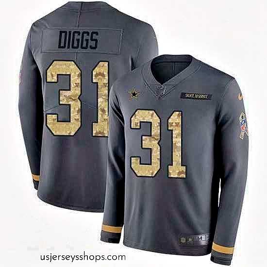Breathtaking Nike Cowboys 31 Trevon Diggs Anthracite Salute to Service Stitched NFL Limited Therma Long Sleeve Jersey