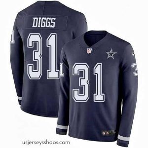 Glamorous Nike Cowboys 31 Trevon Diggs Navy Blue Team Color Stitched NFL Limited Therma Long Sleeve Jersey