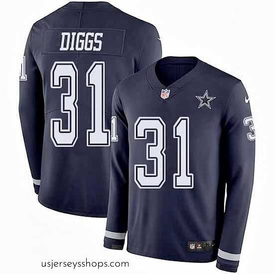 Glamorous Nike Cowboys 31 Trevon Diggs Navy Blue Team Color Stitched NFL Limited Therma Long Sleeve Jersey