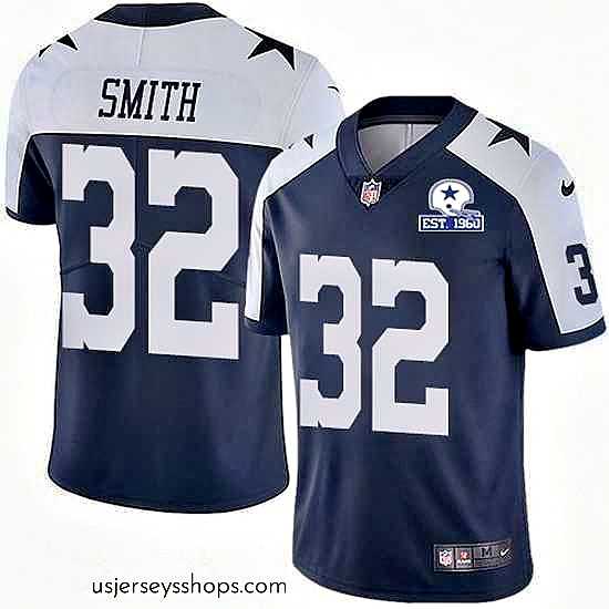 Sensational Nike Cowboys 32 Saivion Smith Navy Blue Thanksgiving Stitched With Established In 1960 Patch NFL Vapor Untouchable Limited Throwback Jersey