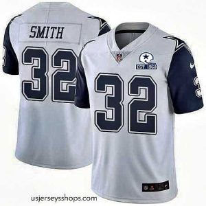 Alluring Nike Cowboys 32 Saivion Smith White Stitched With Established In 1960 Patch NFL Limited Rush Jersey