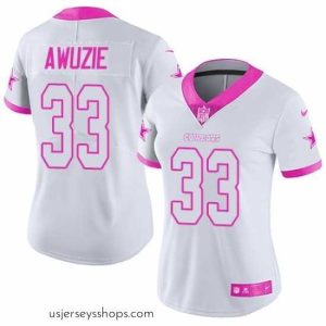 Exquisite Nike Cowboys #33 Chidobe Awuzie White Pink Womens Stitched NFL Limited Rush Fashion Jersey