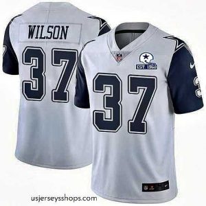 Breathtaking Nike Cowboys 37 Donovan Wilson White Stitched With Established In 1960 Patch NFL Limited Rush Jersey