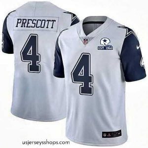 Glamorous Nike Cowboys 4 Dak Prescott White Stitched With Established In 1960 Patch NFL Limited Rush Jersey