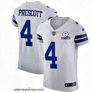 Glamorous Nike Cowboys 4 Dak Prescott White Stitched With Established In 1960 Patch NFL New Elite Jersey