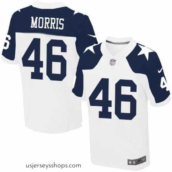 Stunning Nike Cowboys #46 Alfred Morris White Thanksgiving Mens Stitched NFL Throwback Elite Jersey