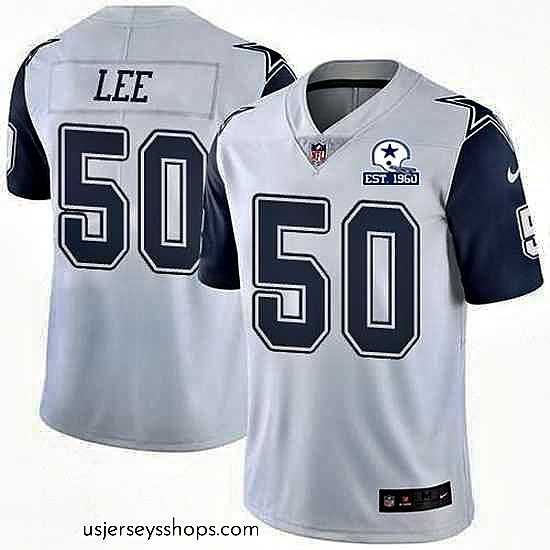 Enchanting Nike Cowboys 50 Sean Lee White Stitched With Established In 1960 Patch NFL Limited Rush Jersey