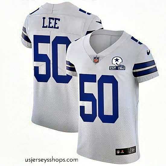 Captivating Nike Cowboys 50 Sean Lee White Stitched With Established In 1960 Patch NFL New Elite Jersey