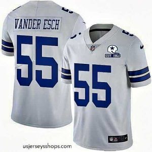 Stunning Nike Cowboys 55 Leighton Vander Esch White Stitched With Established In 1960 Patch NFL Vapor Untouchable Limited Jersey