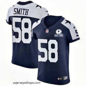 Glamorous Nike Cowboys 58 Aldon Smith Navy Blue Thanksgiving Stitched With Established In 1960 Patch NFL Vapor Untouchable Throwback Elite Jersey