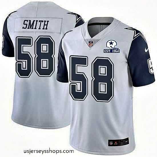 Captivating Nike Cowboys 58 Aldon Smith White Stitched With Established In 1960 Patch NFL Limited Rush Jersey
