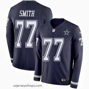 Magnificent Nike Cowboys #77 Tyron Smith Navy Blue Team Color Stitched NFL Limited Therma Long Sleeve Jersey
