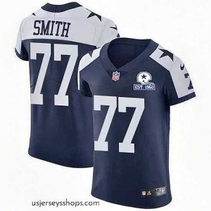 Exquisite Nike Cowboys 77 Tyron Smith Navy Blue Thanksgiving Stitched With Established In 1960 Patch NFL Vapor Untouchable Throwback Elite Jersey