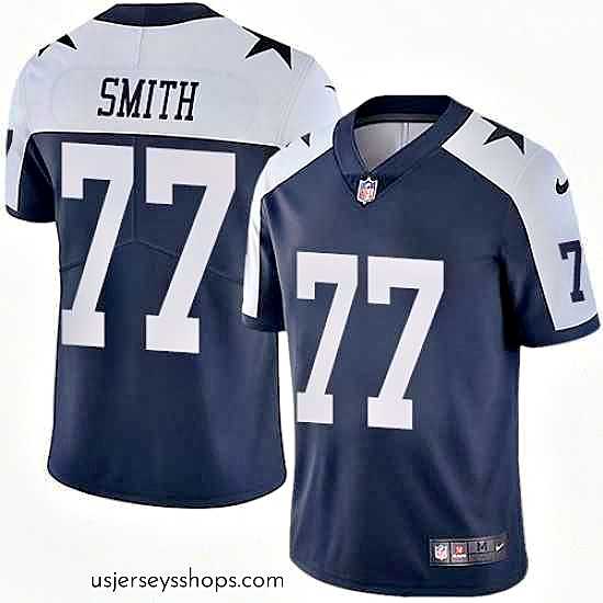 Exquisite Nike Cowboys #77 Tyron Smith Navy Blue Thanksgiving Mens Stitched NFL Vapor Untouchable Limited Throwback Jersey