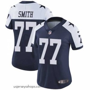 Stellar Nike Cowboys #77 Tyron Smith Navy Blue Thanksgiving Womens Stitched NFL Vapor Untouchable Limited Throwback Jersey