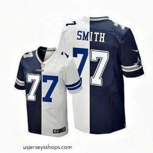Magnificent Nike Cowboys #77 Tyron Smith Navy Blue White Mens Stitched NFL Elite Split Jersey