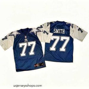 Magnificent Nike Cowboys #77 Tyron Smith Navy BlueWhite Throwback Mens Stitched NFL Elite Jersey