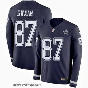 Magnificent Nike Cowboys #87 Geoff Swaim Navy Blue Team Color Stitched NFL Limited Therma Long Sleeve Jersey