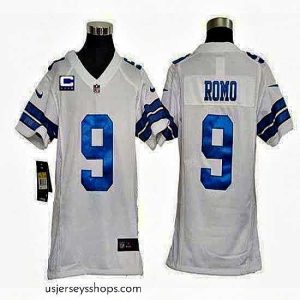 Magnificent Nike Cowboys #9 Tony Romo White With C Patch Stitched NFL Elite Jersey