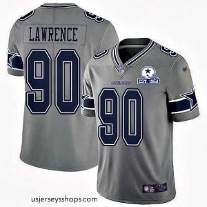 Stunning Nike Cowboys 90 DeMarcus Lawrence Gray Stitched With Established In 1960 Patch NFL Limited Inverted Legend Jersey