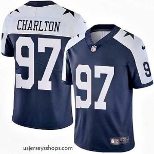 Exquisite Nike Cowboys #97 Taco Charlton Navy Blue Thanksgiving Mens Stitched NFL Vapor Untouchable Limited Throwback Jersey