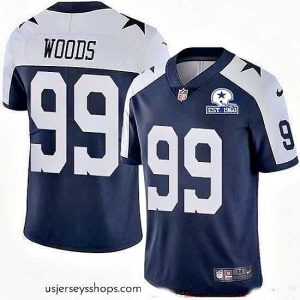Alluring Nike Cowboys 99 Antwaun Woods Navy Blue Thanksgiving Stitched With Established In 1960 Patch NFL Vapor Untouchable Limited Throwback Jersey