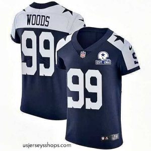Exquisite Nike Cowboys 99 Antwaun Woods Navy Blue Thanksgiving Stitched With Established In 1960 Patch NFL Vapor Untouchable Throwback Elite Jersey