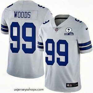Stunning Nike Cowboys 99 Antwaun Woods White Stitched With Established In 1960 Patch NFL Vapor Untouchable Limited Jersey
