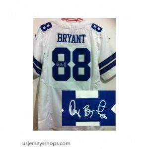 Stunning Nike Dallas Cowboys 88 Dez Bryant White Elite Signed NFL Jersey