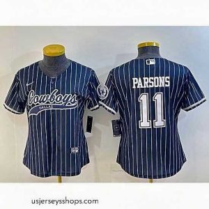 Breathtaking Dallas Cowboys 11 Micah Parsons Navy With Patch Cool Base Stitched Baseball Jersey_1