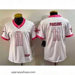 Stunning Dallas Cowboys 11 Micah Parsons White Pink Vapor Untouchable Limited Stitched Jersey 28Run Small 29
