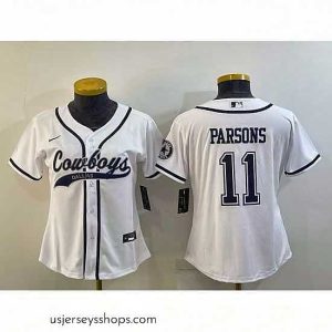 Stunning Dallas Cowboys 11 Micah Parsons White With Patch Cool Base Stitched Baseball Jersey