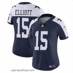 Stellar Dallas Cowboys 15 Ezekiel Elliott Navy White Vapor Thanksgiving Limited Stitched Football Jersey
