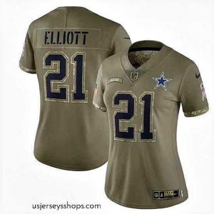 Stunning Dallas Cowboys 21 Ezekiel Elliott 2022 Olive Salute To Service Limited Stitched Jersey