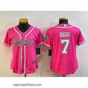 Captivating Dallas Cowboys 7 Trevon Diggs Pink With Patch Cool Base Stitched Baseball Jersey