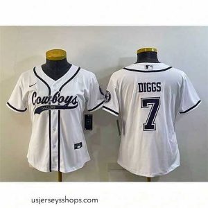 Sensational Dallas Cowboys 7 Trevon Diggs White With Patch Cool Base Stitched Baseball Jersey