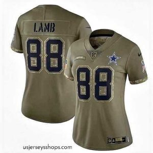 Stellar Dallas Cowboys 88 CeeDee Lamb Olive 2022 Salute To Service Limited Stitched Jersey