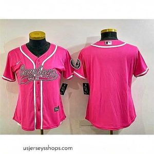 Stunning Dallas Cowboys Blank Pink With Patch Cool Base Stitched Baseball Jersey