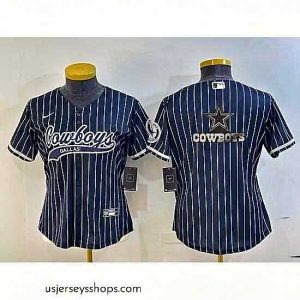 Sensational Dallas Cowboys Navy Team Big Logo With Patch Cool Base Stitched Baseball Jersey
