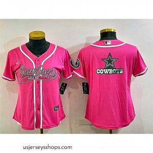 Captivating Dallas Cowboys Pink Team Big Logo With Patch Cool Base Stitched Baseball Jersey