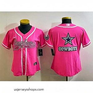 Stunning Dallas Cowboys Pink Team Big Logo With Patch Cool Base Stitched Baseball Jersey