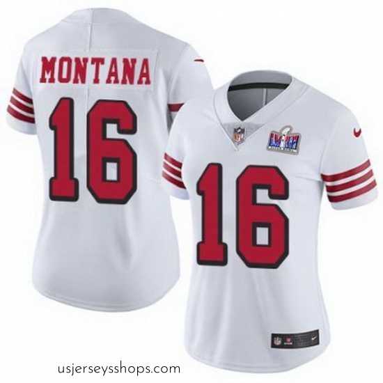 Glamorous NFL San Francisco 49ers 16 Joe Montana White Throwback Vapor Untouchable Limited Stitched 2024 Super Bowl LVIII Jersey