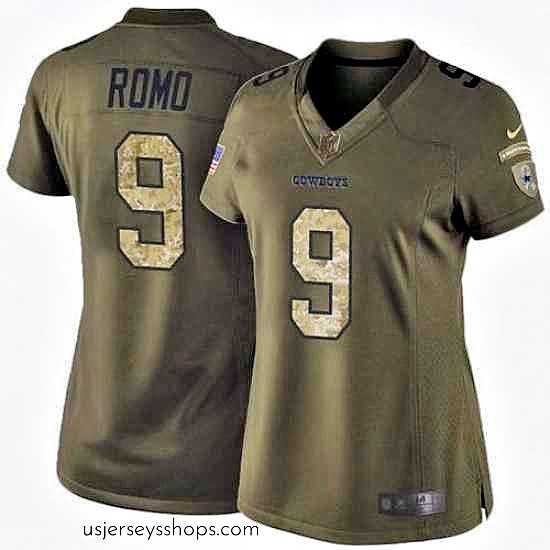 Sensational Nike Cowboys #9 Tony Romo Green Stitched NFL Limited Salute to Service Jersey