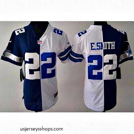 Stunning Nike Dallas Cowboys 22 E.SMITH Blue White Split NFL Jerseys