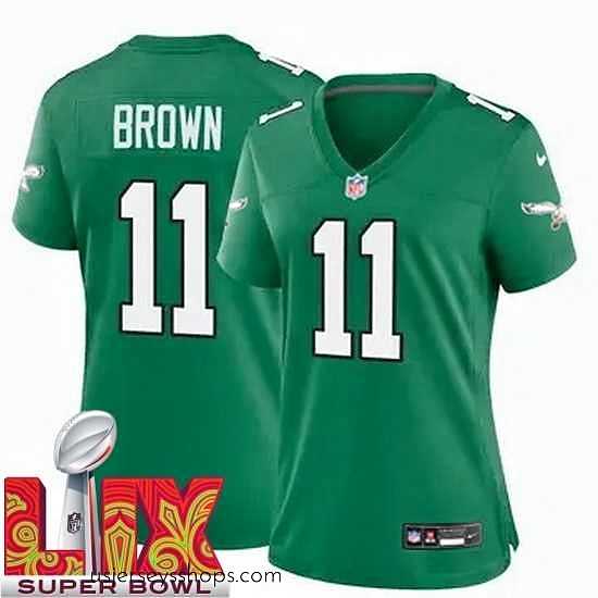 Breathtaking Philadelphia Eagles A.J. Brown #11 Kelly Green 2024 2025 Super Bowl LIX F.U.S.E Stitched NFL Jersey