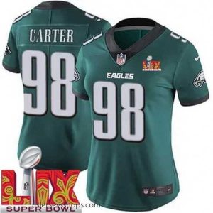 Stunning Philadelphia Eagles Jalen Carter #98 Green 2024 2025 Super Bowl LIX F.U.S.E Stitched NFL Jersey