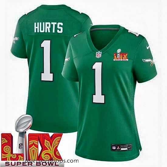 Glamorous Philadelphia Eagles Jalen Hurts #1 Kelly Green 2024 2025 Super Bowl LIX F.U.S.E Stitched NFL Jersey